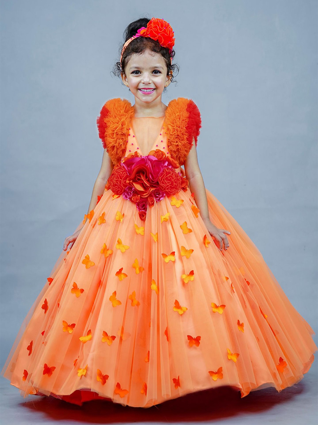 

Li & Li Boutique Girls Embellished Net Gown Maxi Dress, Orange
