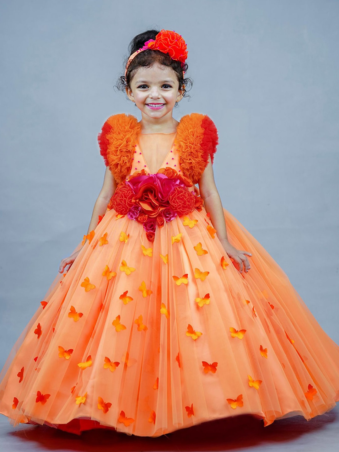 

Li & Li Boutique Girls Embellished Maxi Gown Dress Comes with a belt, Orange