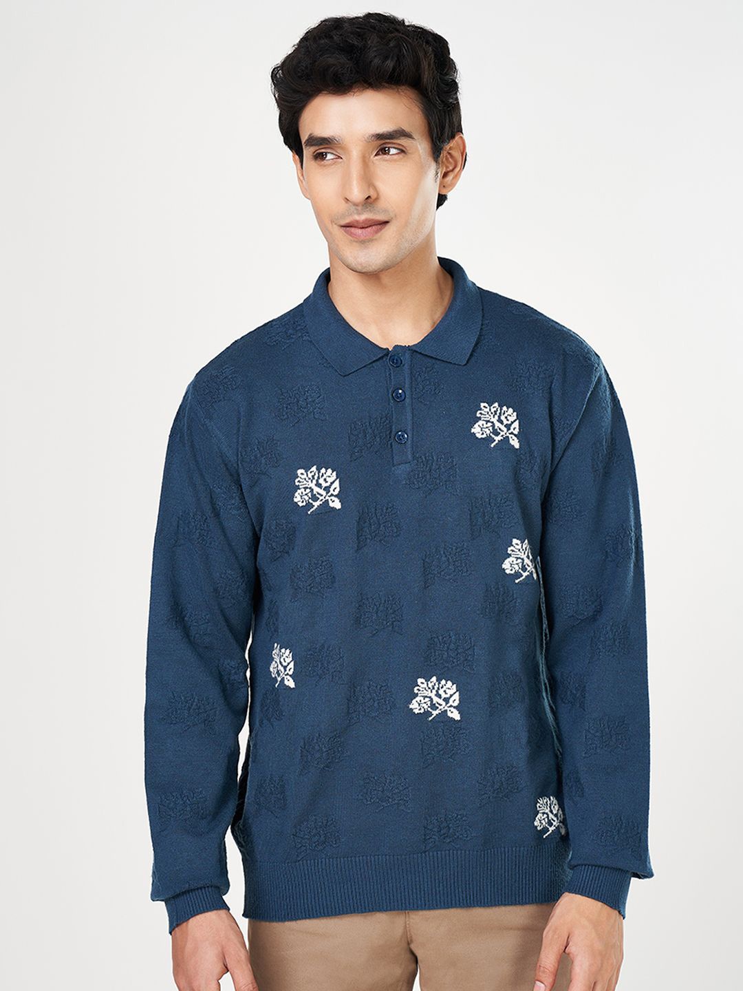 

BYFORD by Pantaloons Men Embroidered Sweater, Blue