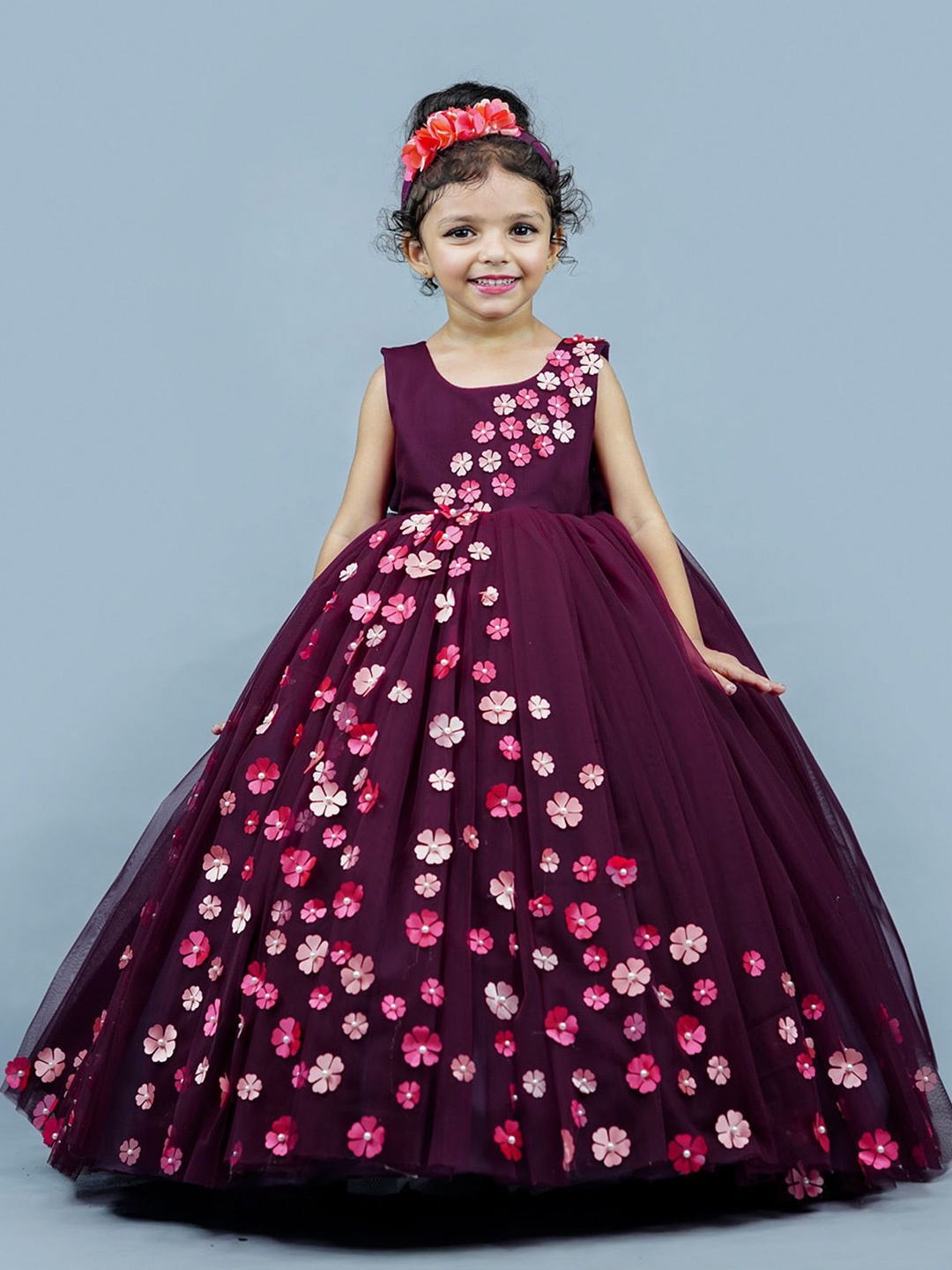 

Li & Li Boutique Girls Floral Net Gown Dress, Burgundy