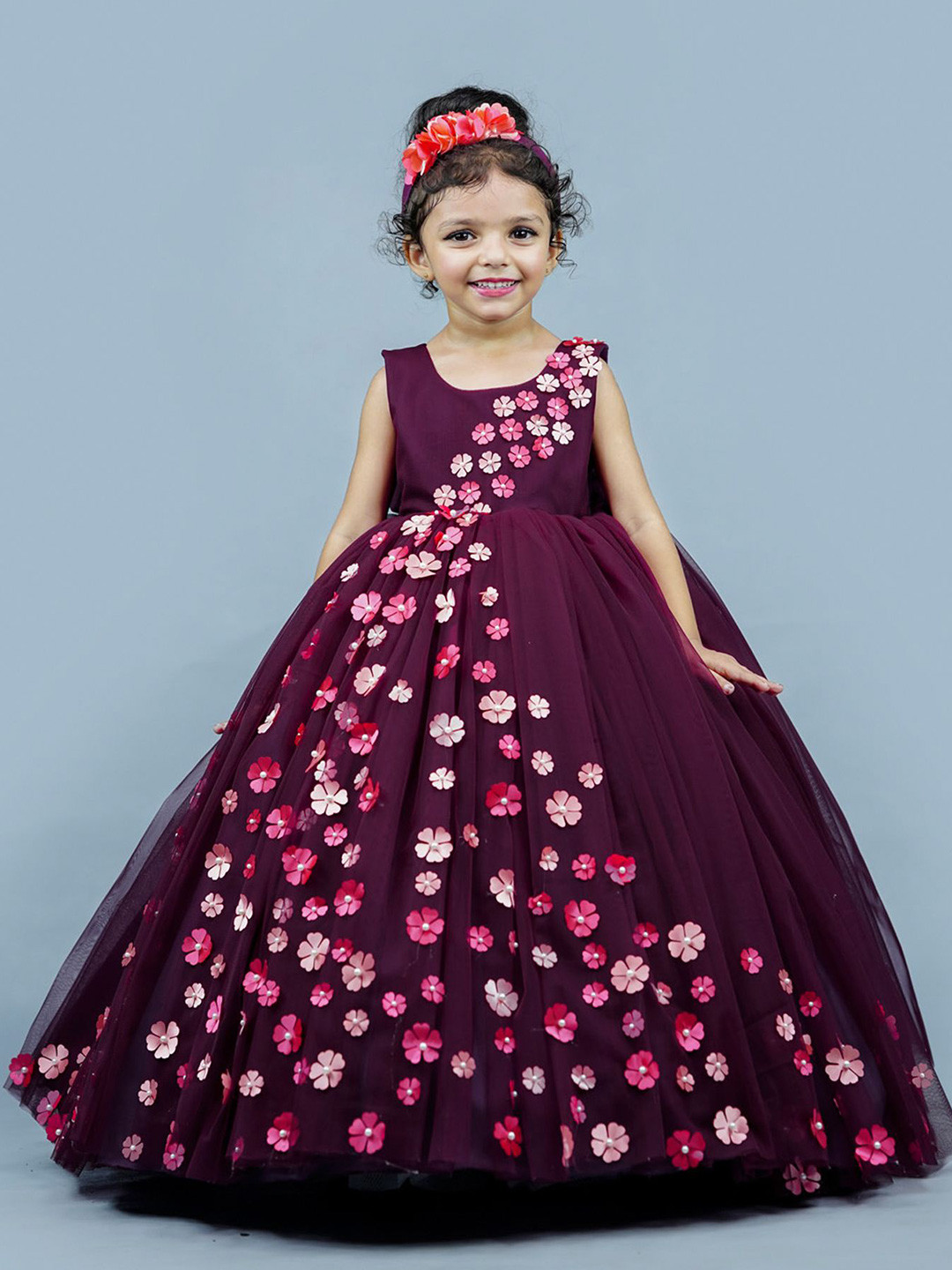 

Li & Li Boutique Girls Floral Net Gown Maxi Dress, Burgundy