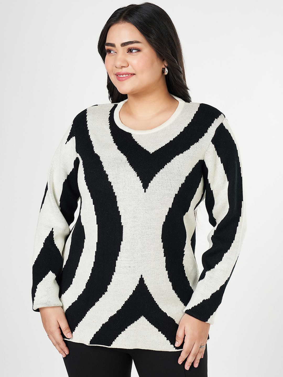 

Honey Curvytude by Pantaloons Women Self Design Pullover Sweaters, Off white