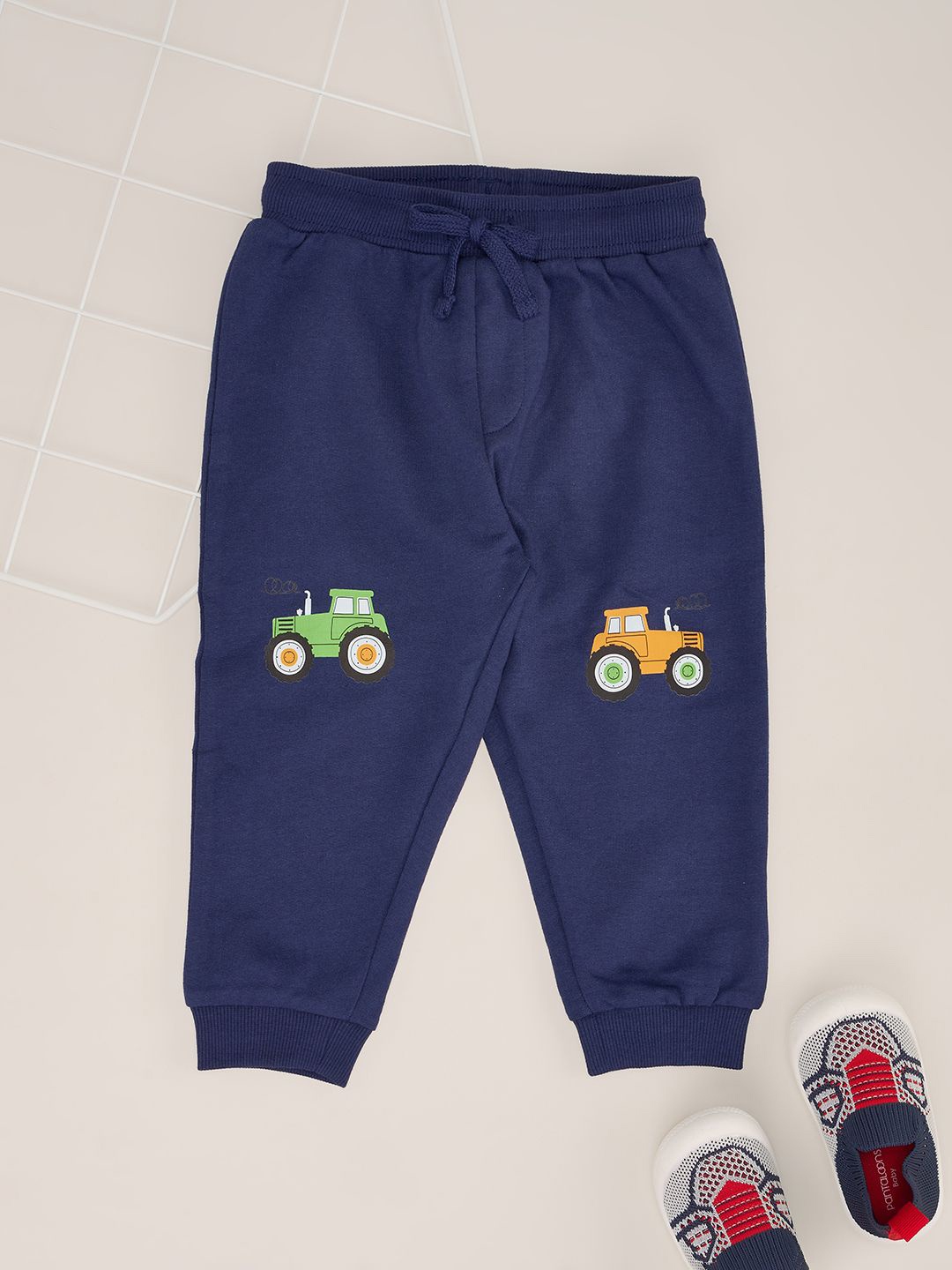 

Pantaloons Baby Boys Printed Pure Cotton Mid Rise Joggers, Navy blue