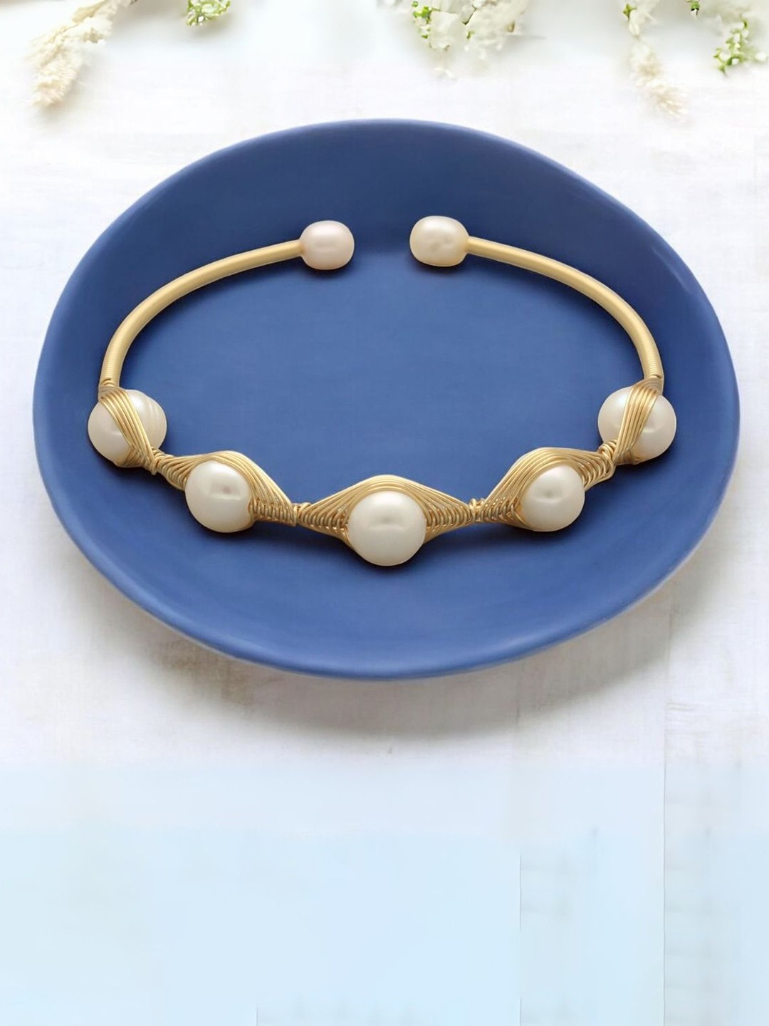 

Sri Jagdamba Pearls Dealer Gold-Plated Pearls Cuff Bracelet