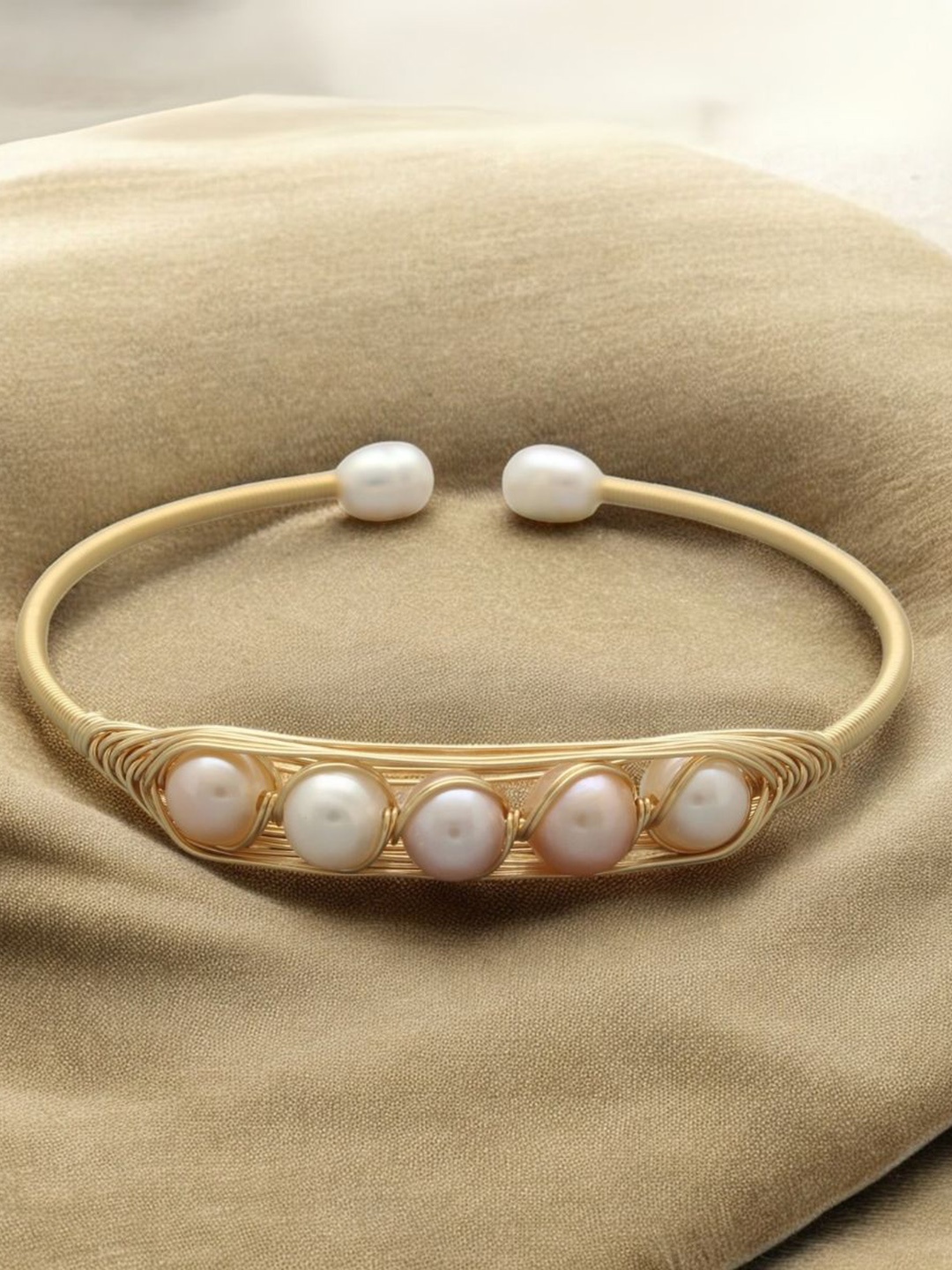 

Sri Jagdamba Pearls Dealer Gold-Plated Beaded Cuff Bracelet