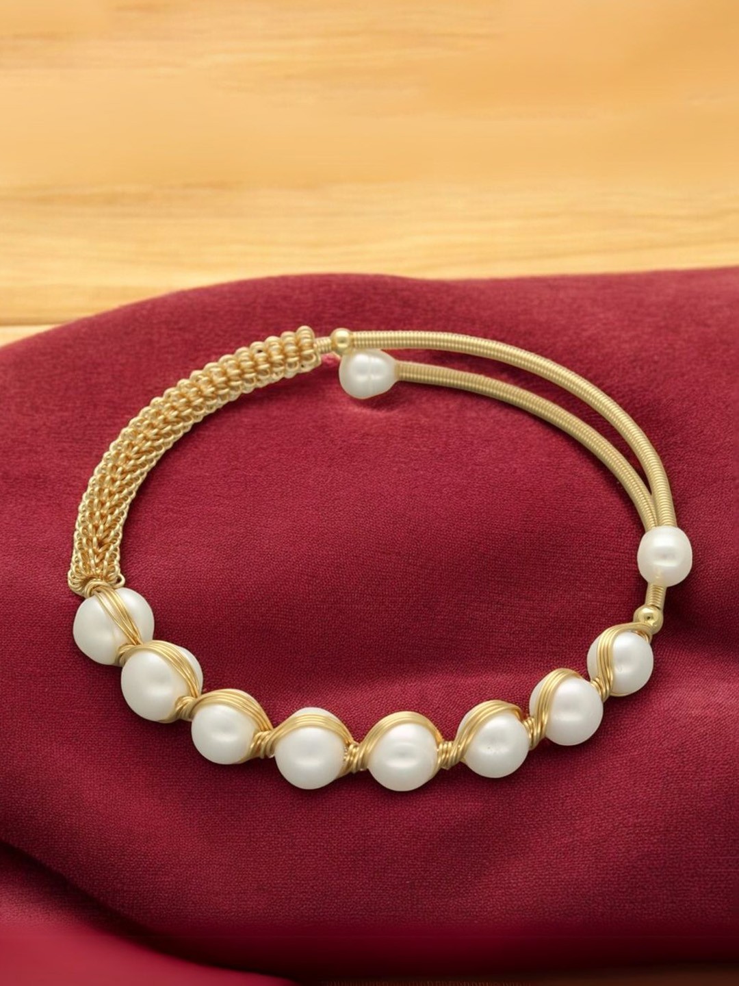 

Sri Jagdamba Pearls Dealer Gold-Plated Pearls Cuff Bracelet