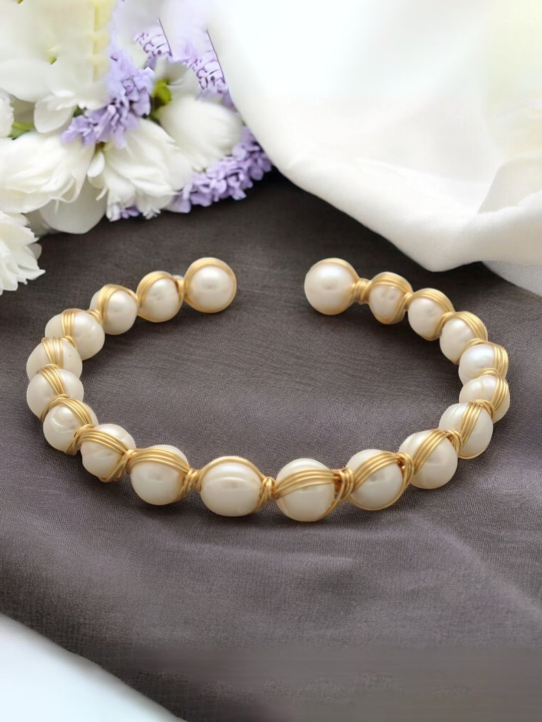 

Sri Jagdamba Pearls Dealer Gold-Plated Pearls Cuff Bracelet