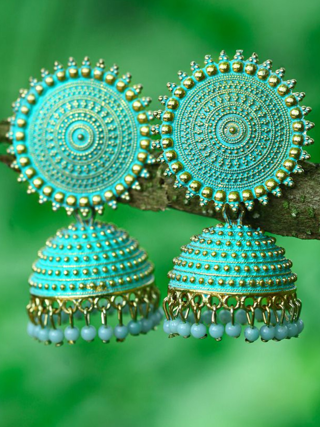 

DIVASTRI Gold-Plated Beaded Dome Shaped Jhumkas, Blue
