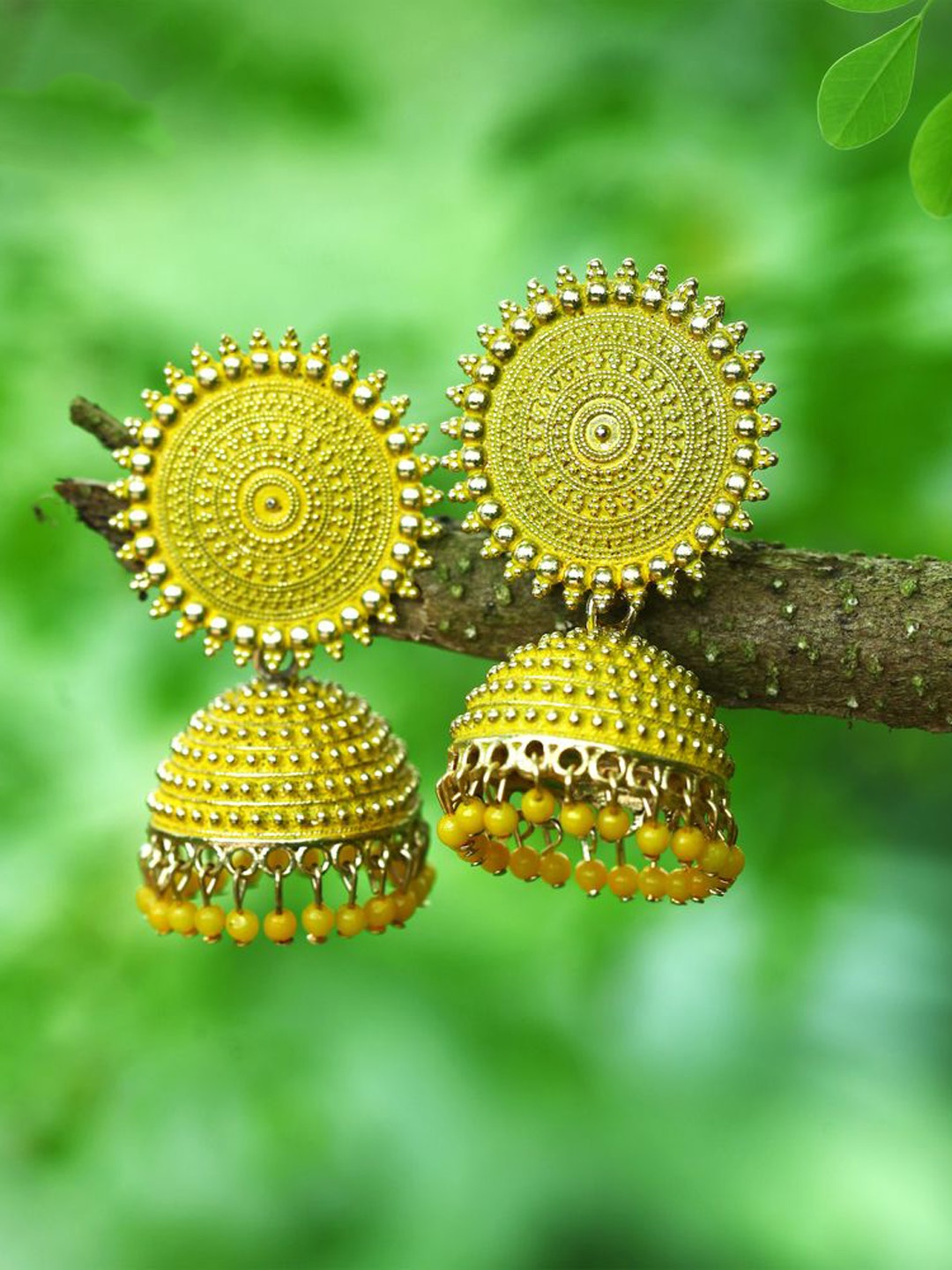 

DIVASTRI Gold-Plated Beaded Dome Shaped Jhumkas, Yellow