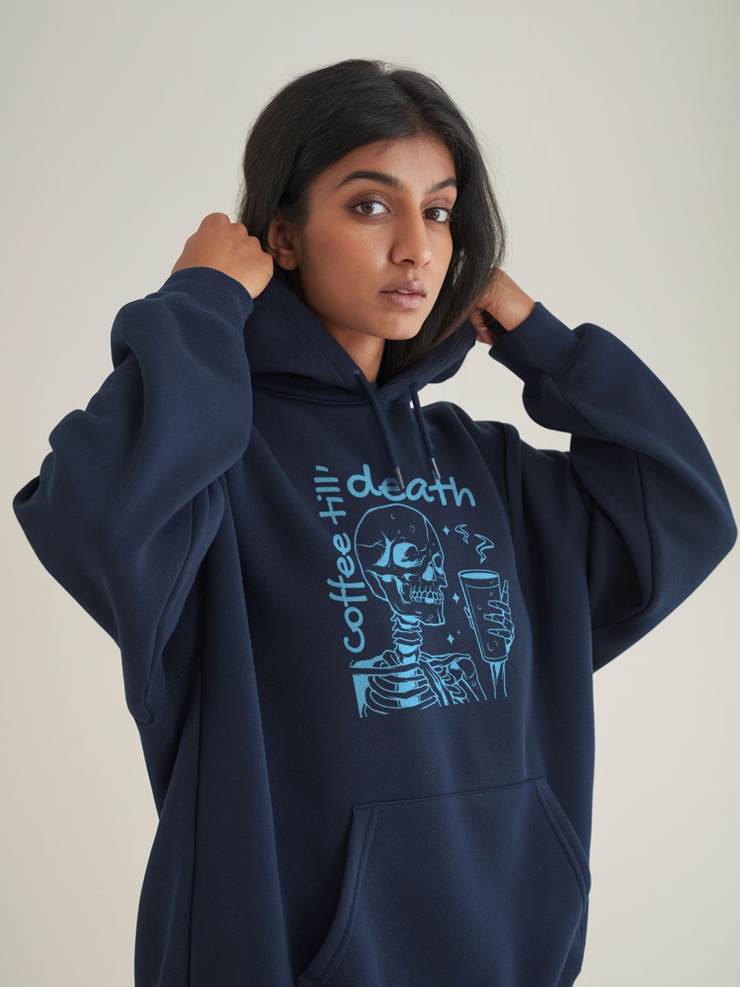 

FFLIRTYGO Women Printed Hooded Sweatshirt, Blue