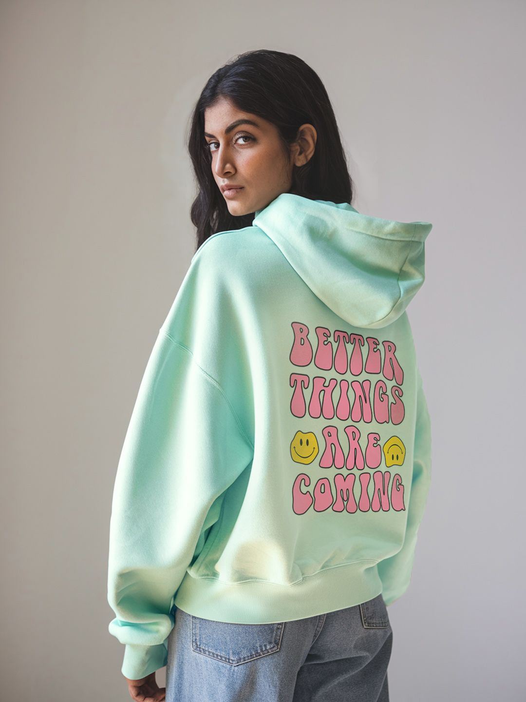 

FFLIRTYGO Women Typography Printed Hooded Pullover Sweatshirt, Lime green