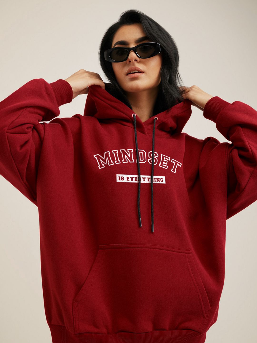 

FFLIRTYGO Women Typography Printed Hooded Sweatshirt, Red