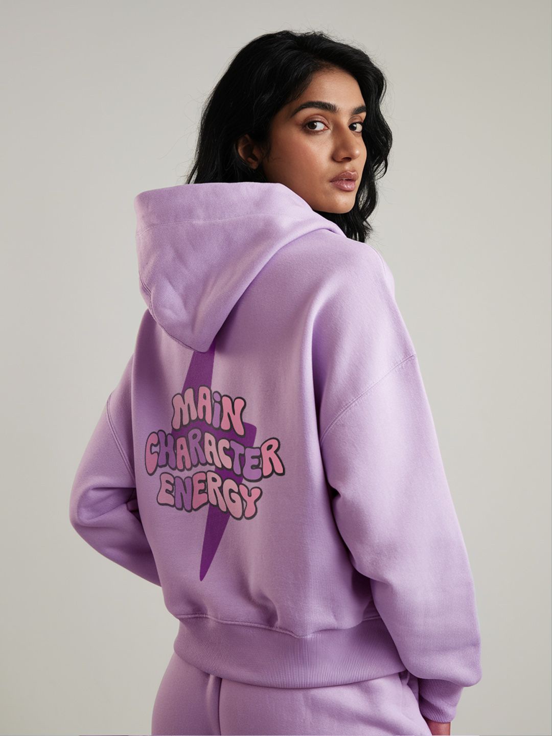 

FFLIRTYGO Women Typography Printed Hooded Sweatshirt, Purple