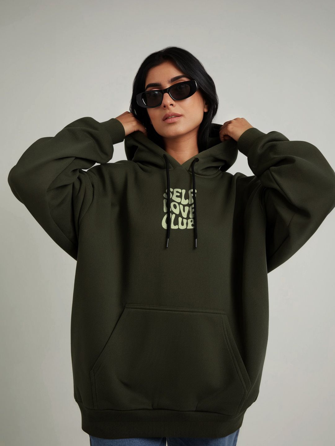 

FFLIRTYGO Women Printed Hooded Sweatshirt, Green