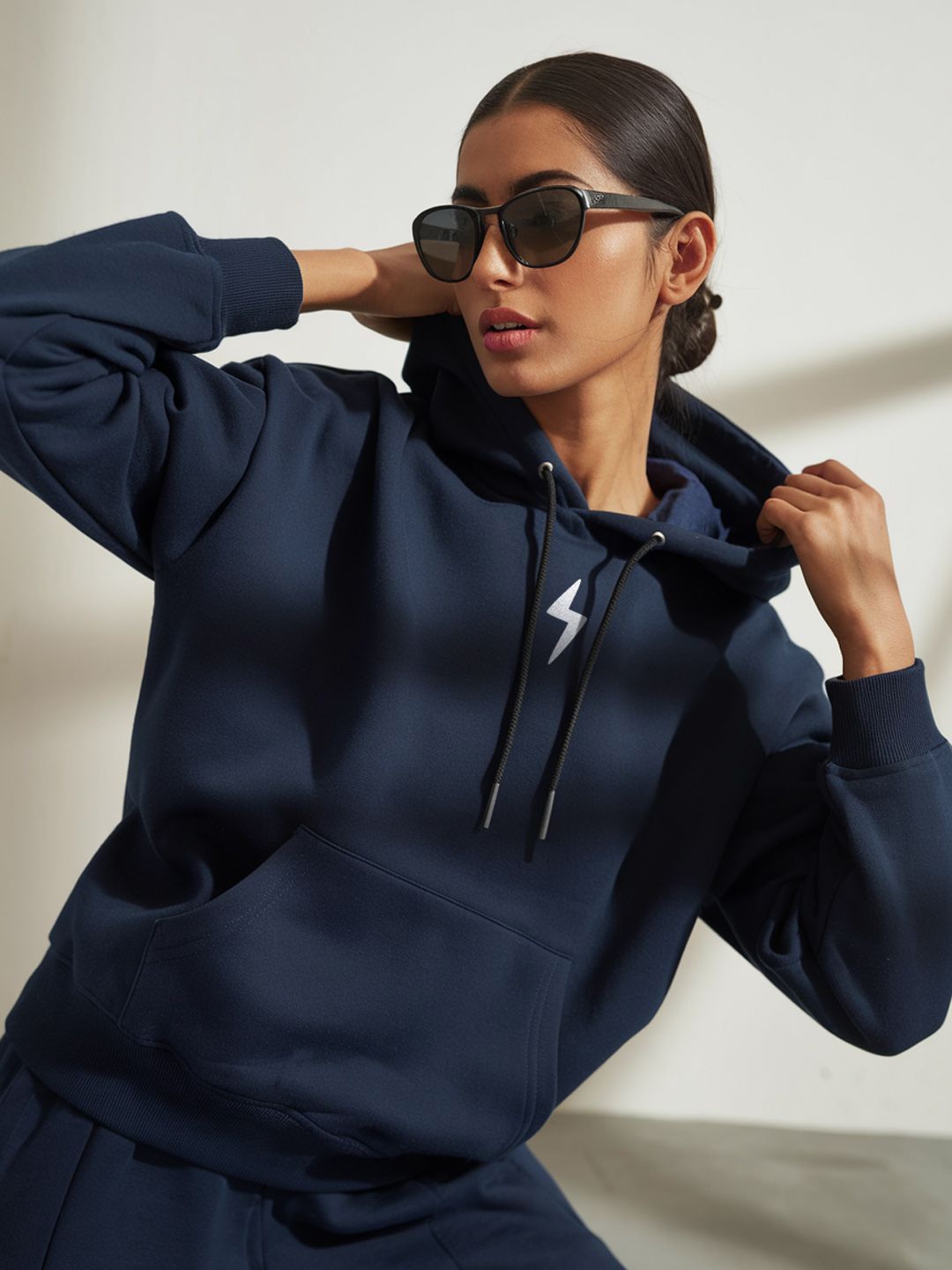 

FFLIRTYGO Women Typography Printed Hooded Sweatshirt, Blue