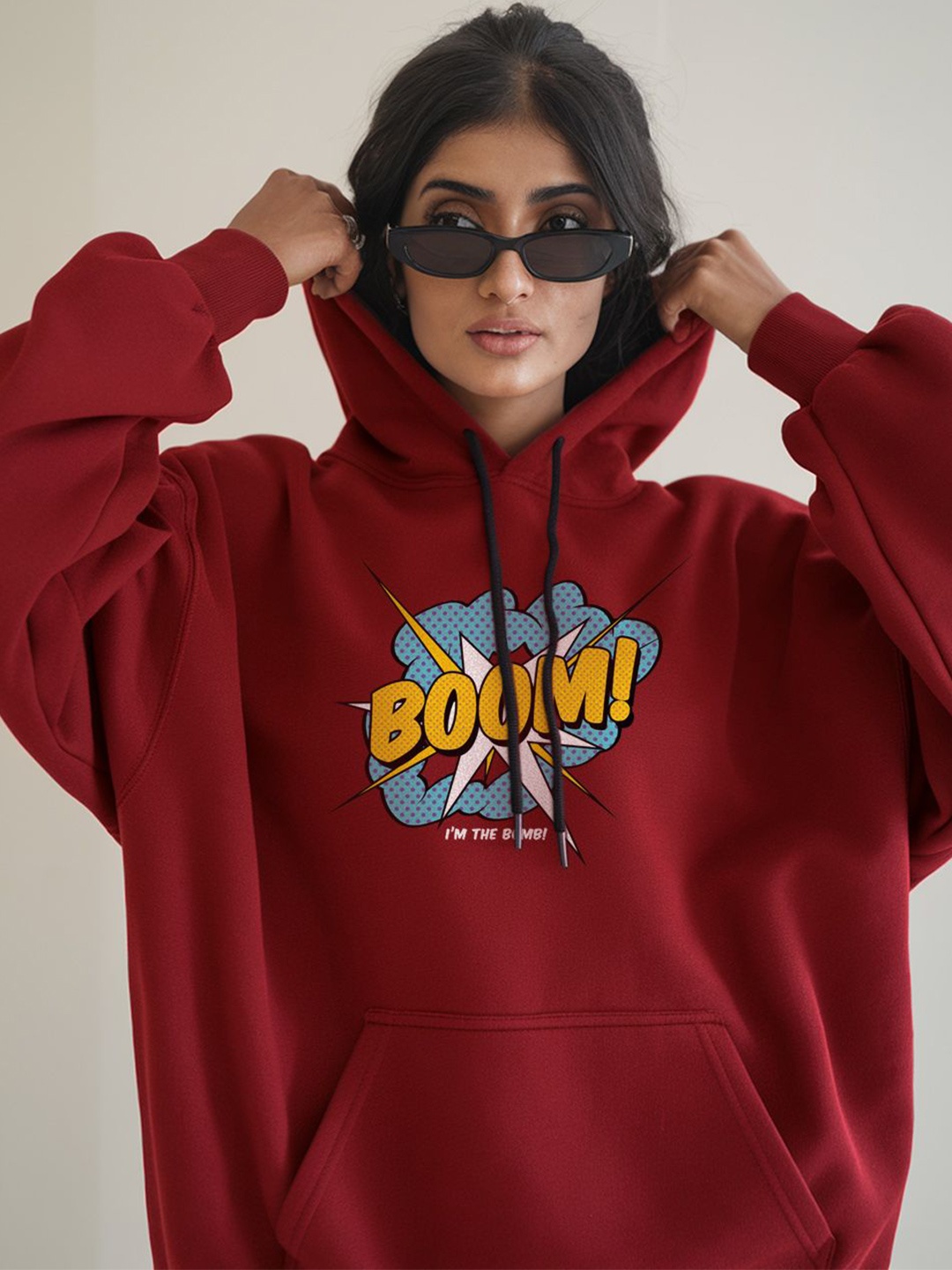 

FFLIRTYGO Women Typography Printed Hooded Pullover Sweatshirt, Red