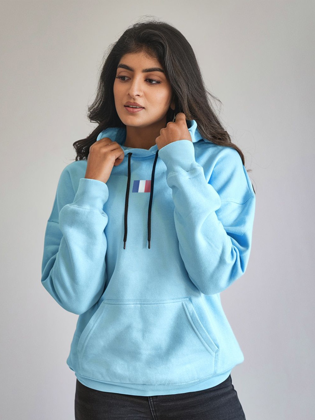 

FFLIRTYGO Women Typography Printed Hooded Pullover Sweatshirt, Turquoise blue