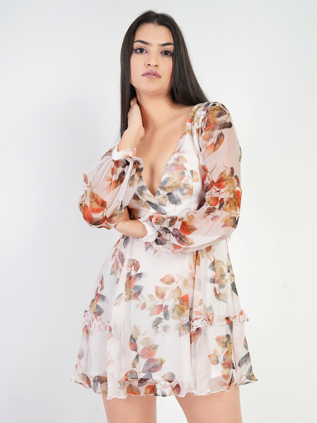 BERIAMO Floral Print Fit & Flare Mini Dress, White