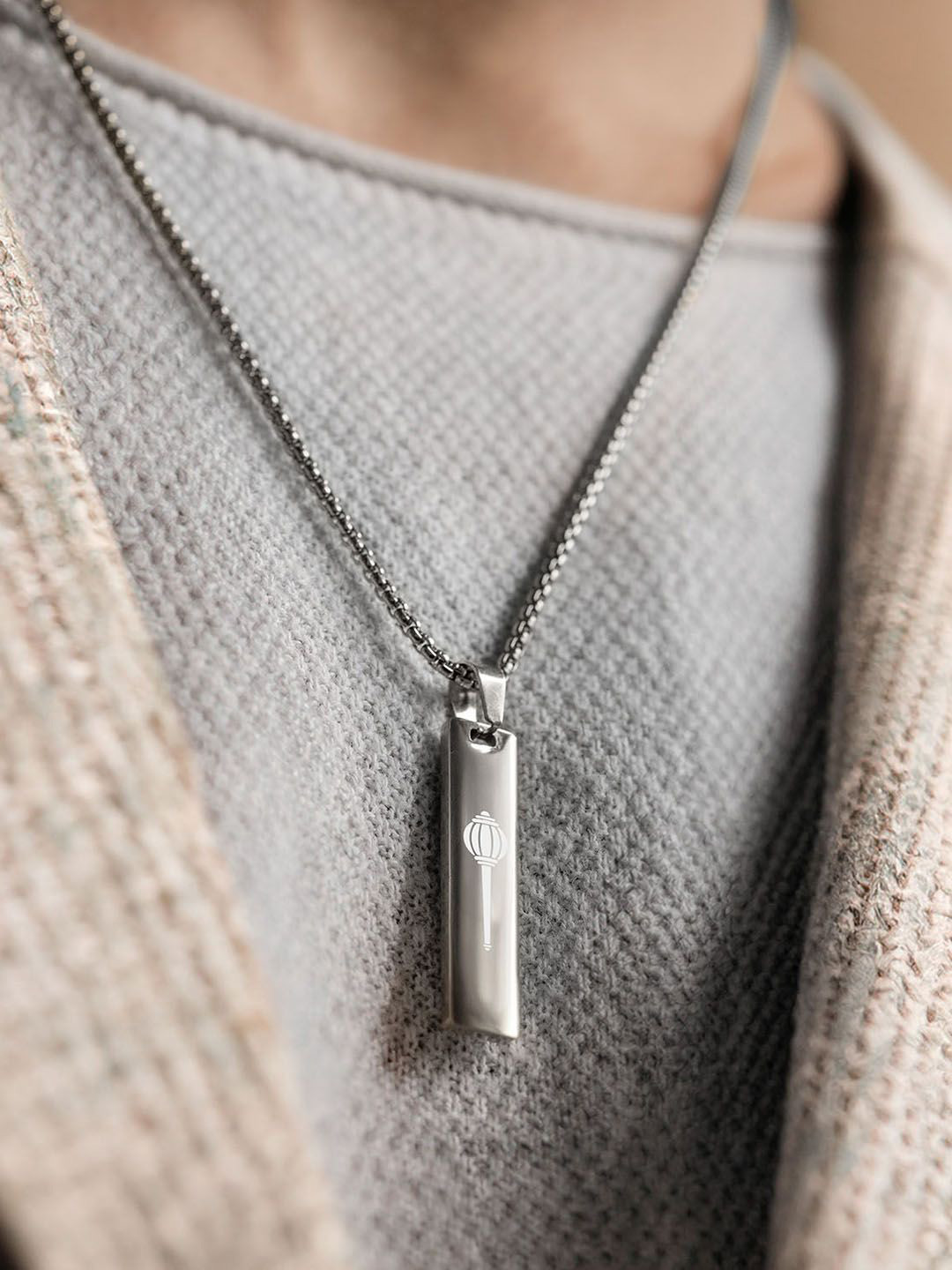 

Mesmerize Men Stainless Steel Hanuman Gada Mini Tag Pendant With Chain, Silver