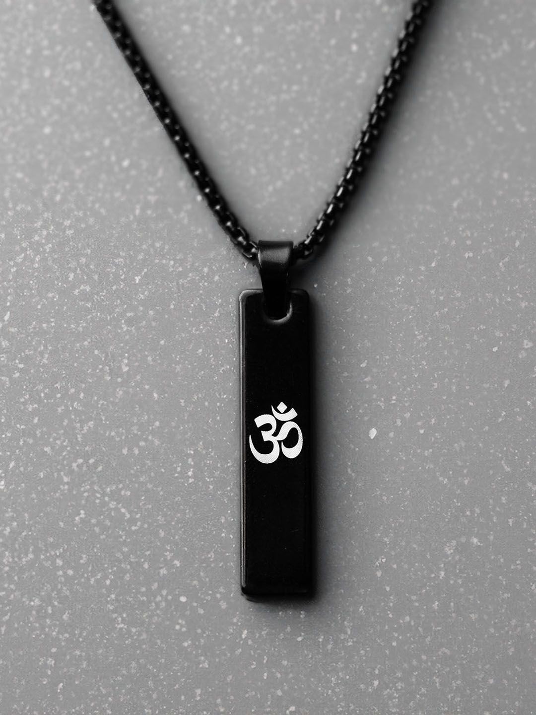 

Mesmerize Men Stainless Steel Om Mini Tag Pendant With Chain, Black