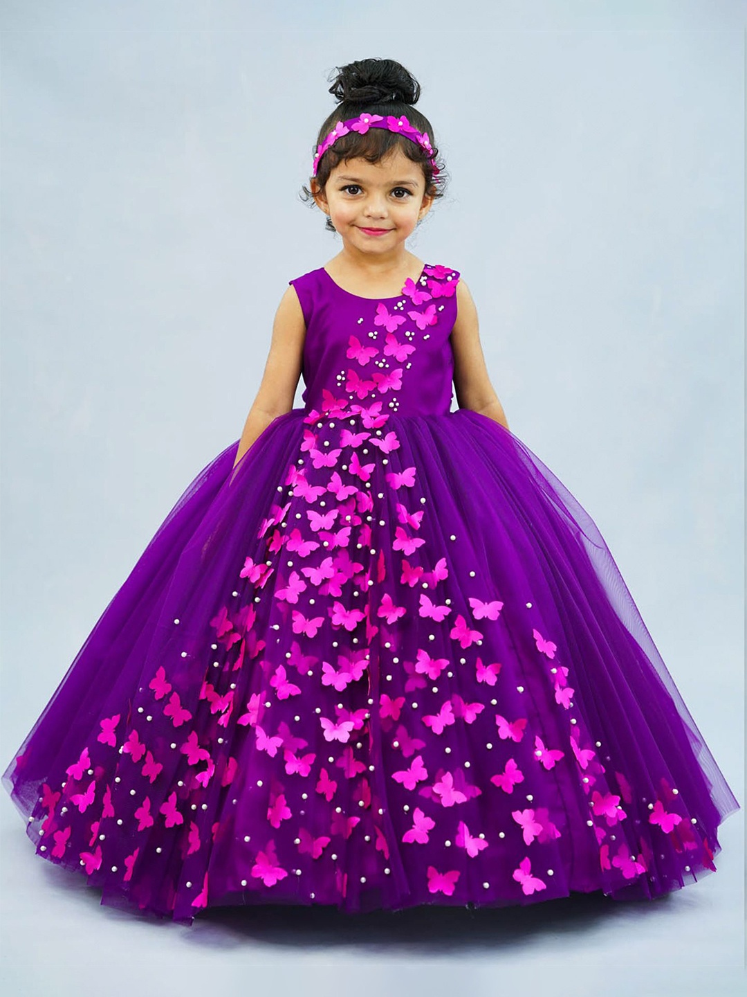 

Li & Li Boutique Girls Floral Net Gown Maxi Dress, Purple