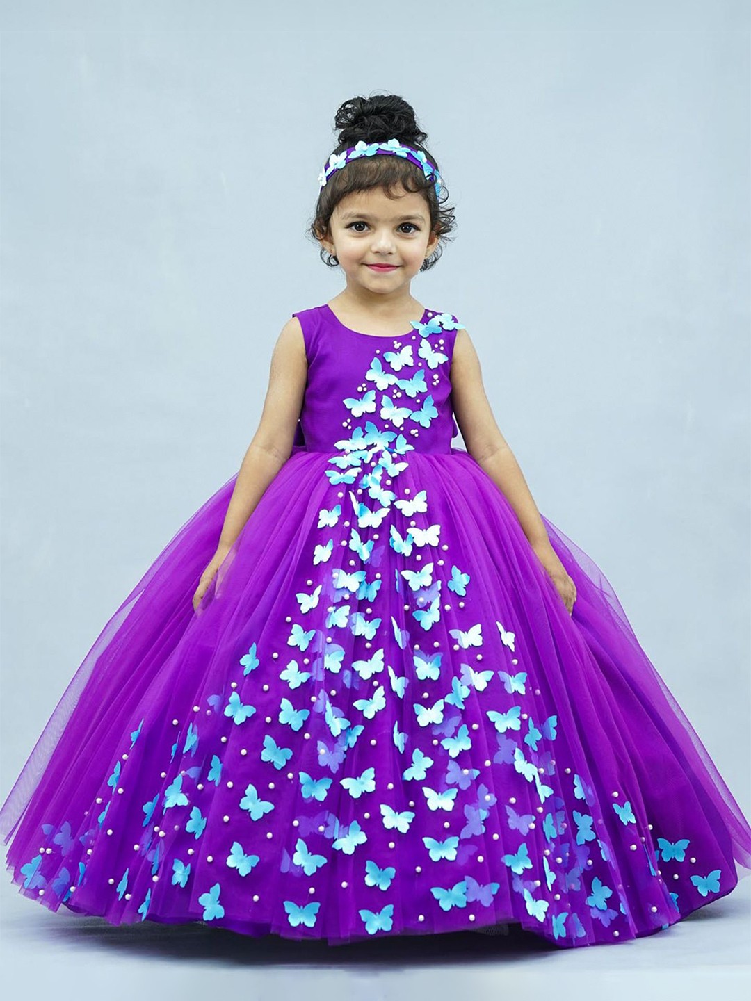 

Li & Li Boutique Girls Butterflies Applique Net Fit & Flare Maxi Dress, Purple