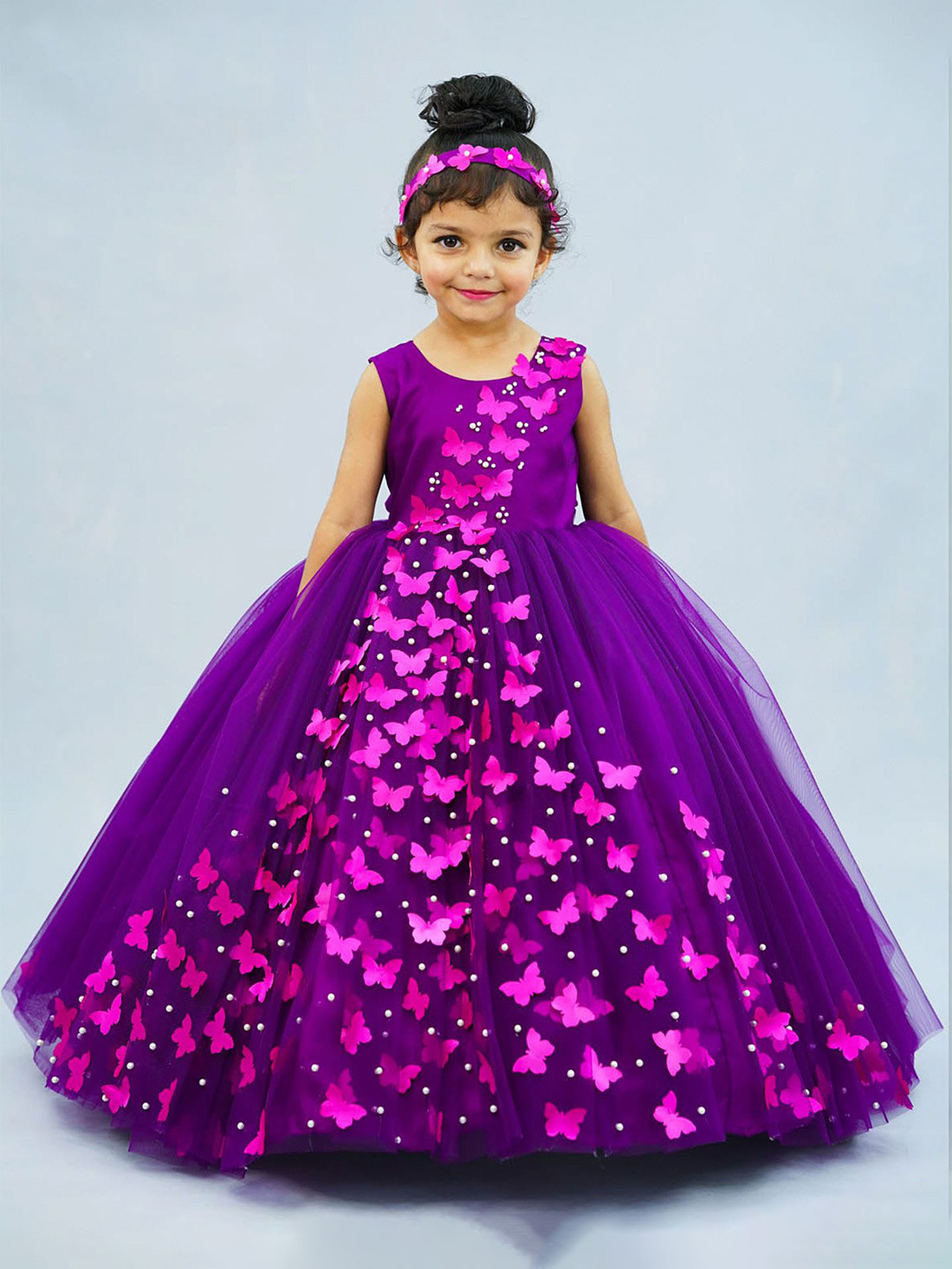 

Li & Li Boutique Girls Floral Net Gown Dress, Purple