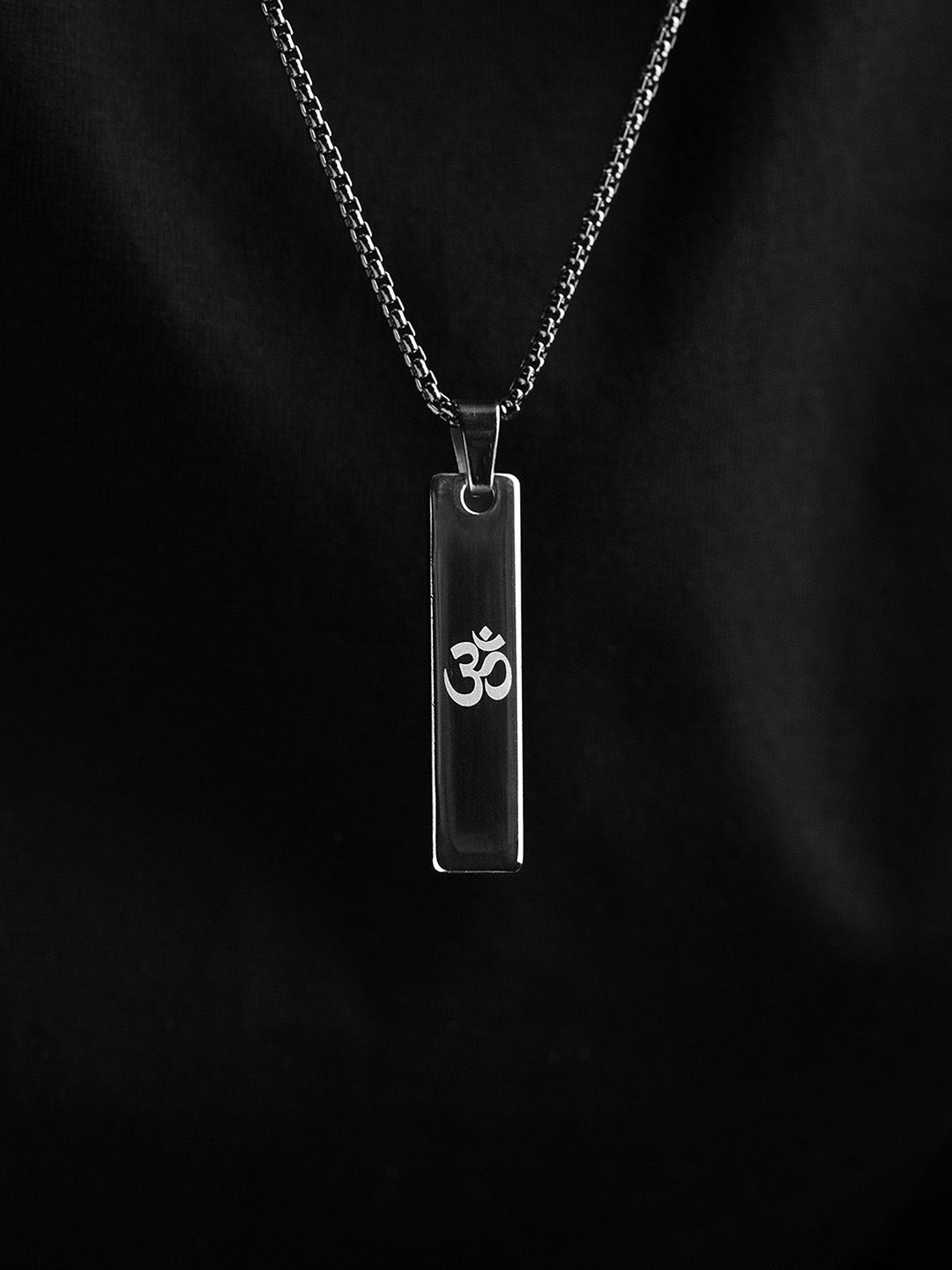 

Mesmerize Men Stainless Steel Om Tag Pendant With Chain, Silver