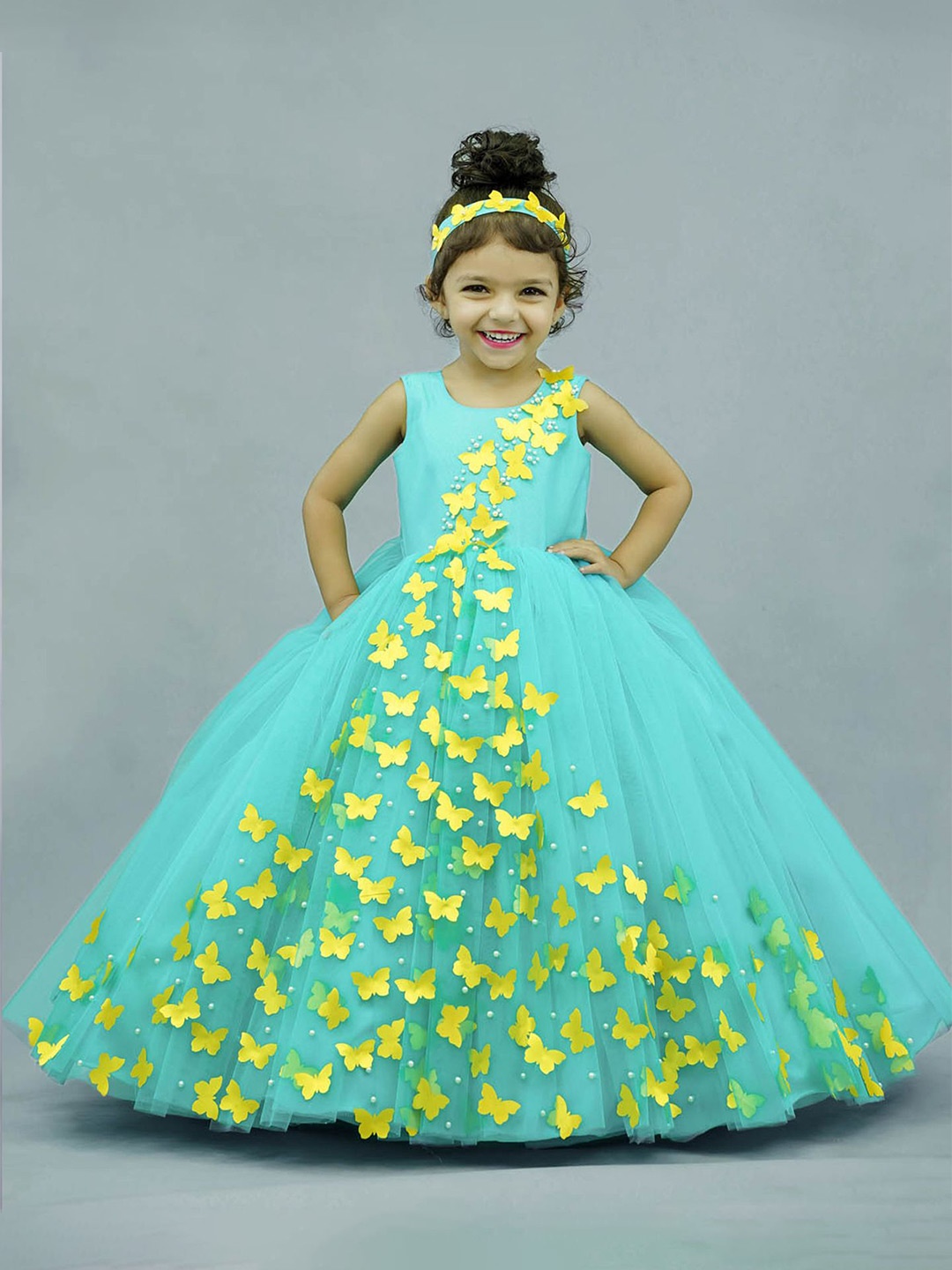

Li & Li Boutique Girls Floral Net Gown Maxi Dress, Turquoise blue
