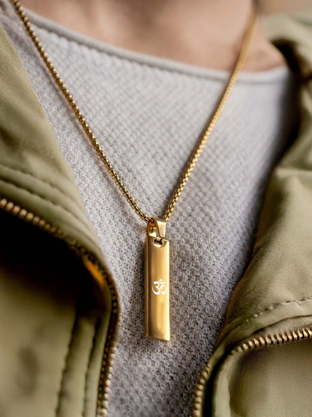 

Mesmerize Men Stainless Steel Om Mini Tag Pendant With Chain, Gold