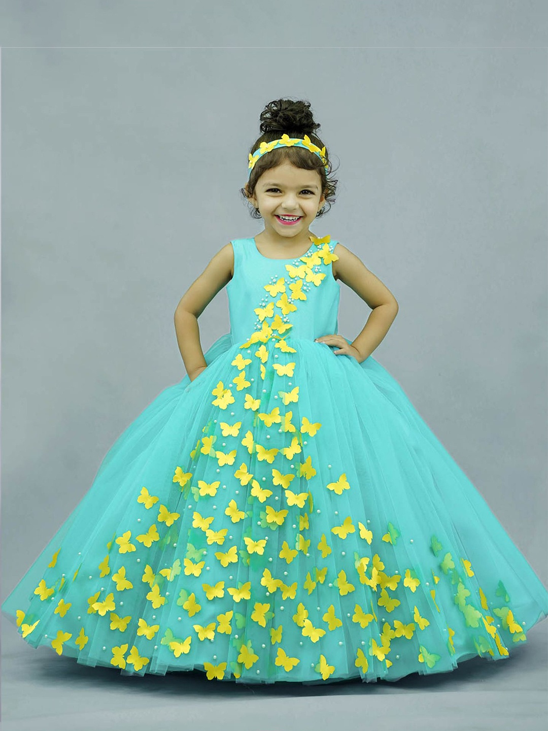 

Li & Li Boutique Girls Floral Net Fit & Flare Gown Dress, Turquoise blue