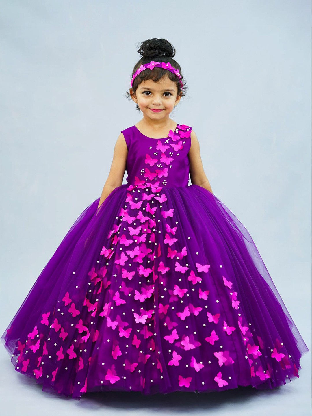 

Li & Li Boutique Girls Self Design Net Maxi Dress, Purple