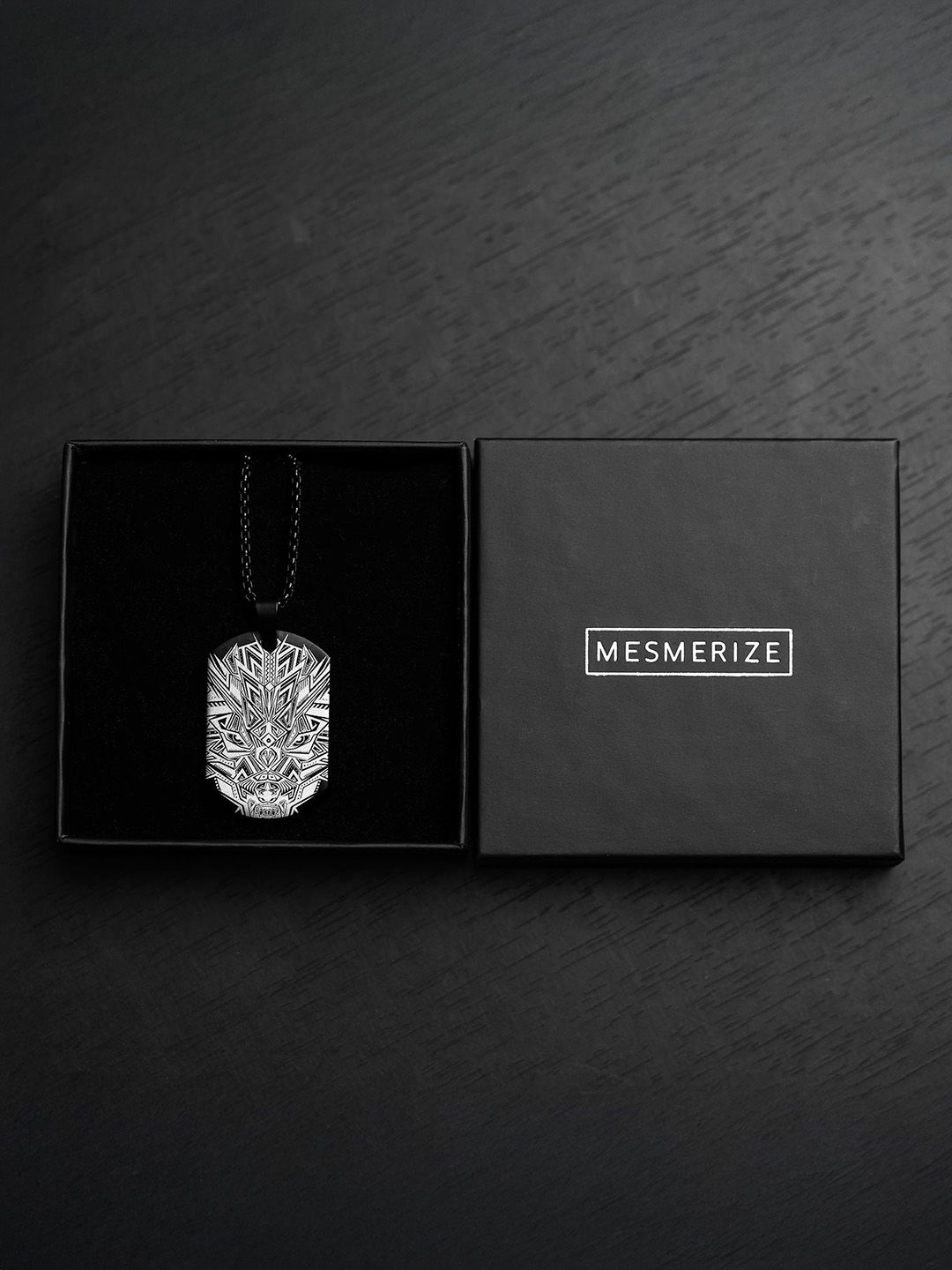 

Mesmerize Men Stainless Steel Tribal Dragon Dog Tag Pendant With Chain, Black