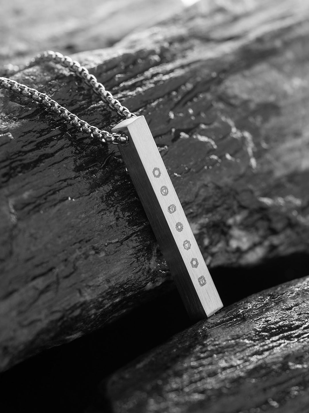 

Mesmerize Men Stainless Steel Balance 7 Chakra Bar Pendant With Chain, Silver