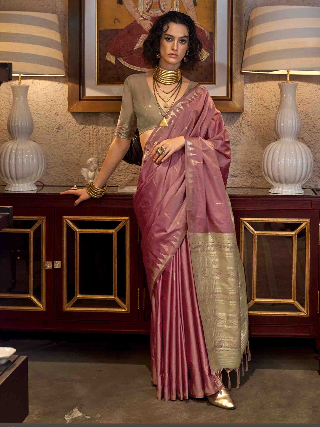 

Mitera Woven Design Zari Tussar Saree, Pink