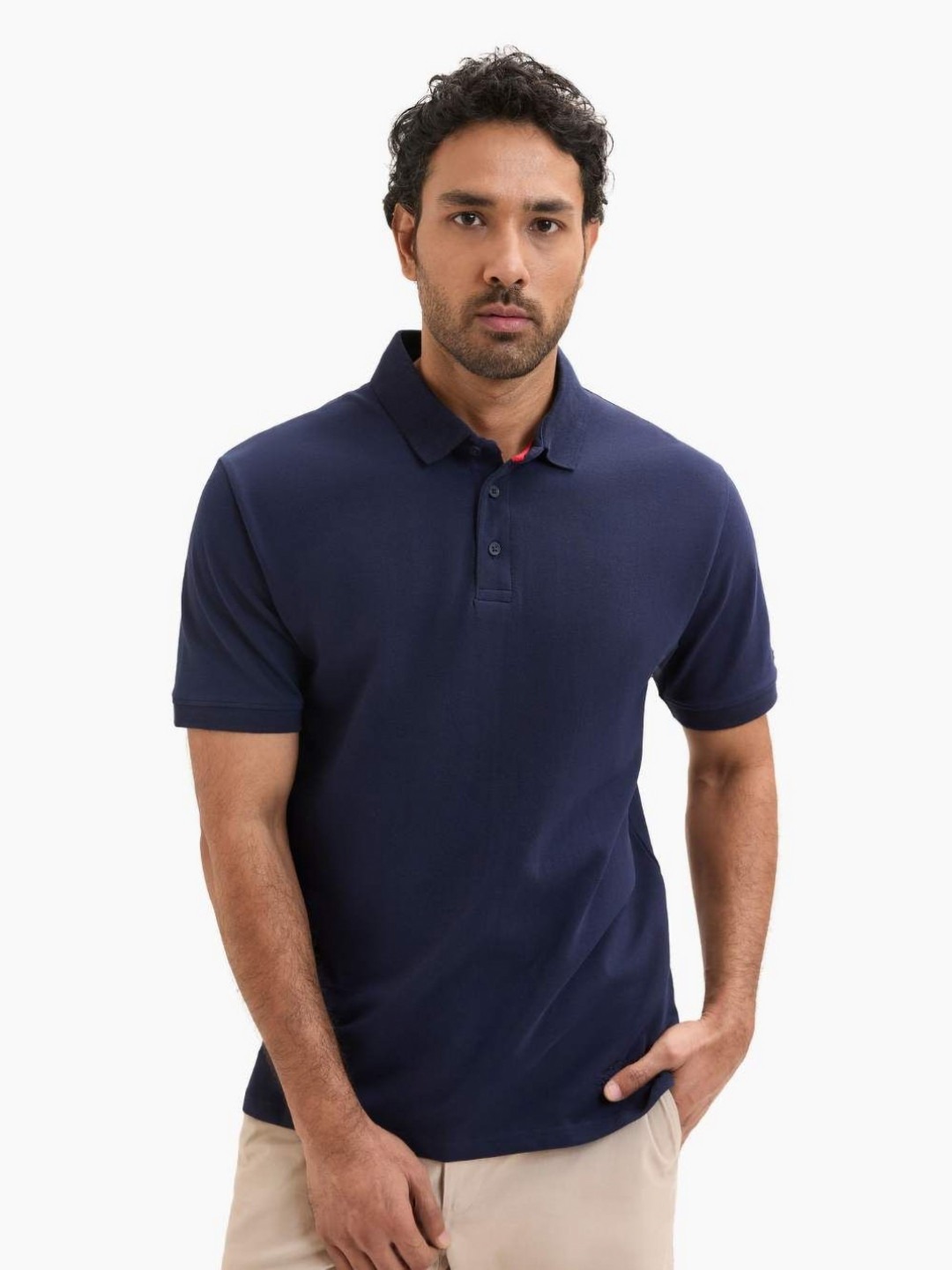 

Ludic Men Solid Polo Collar Cotton T-shirt, Navy blue