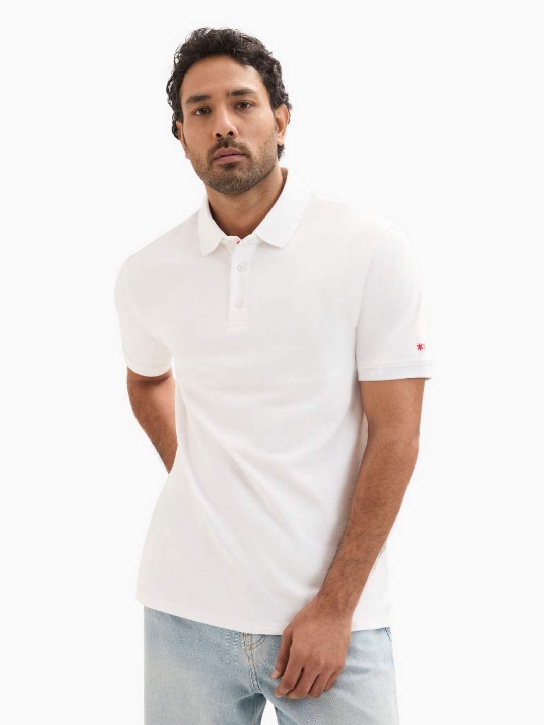 

Ludic Men Solid Polo Collar Cotton T-shirt, White