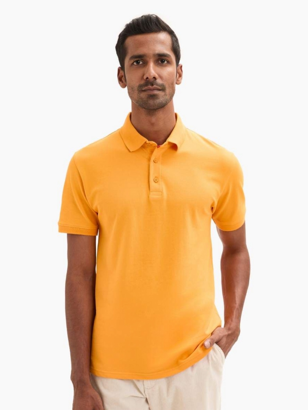 

Ludic Men Solid Polo Collar Slim Fit Cotton T-shirt, Yellow