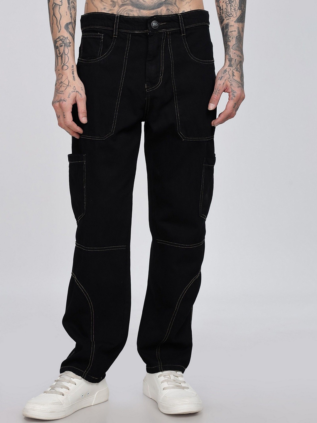 

BEVDAAS Men Relaxed Fit High-Rise Cargo Styles Jeans, Black