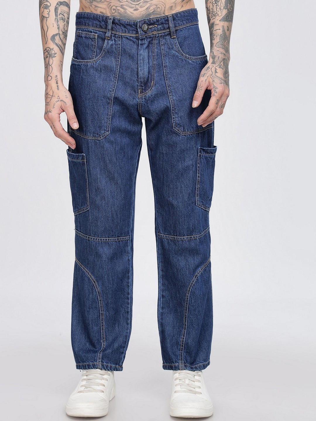 

BEVDAAS Men Baggy Fit High-Rise Cotton Jeans, Blue