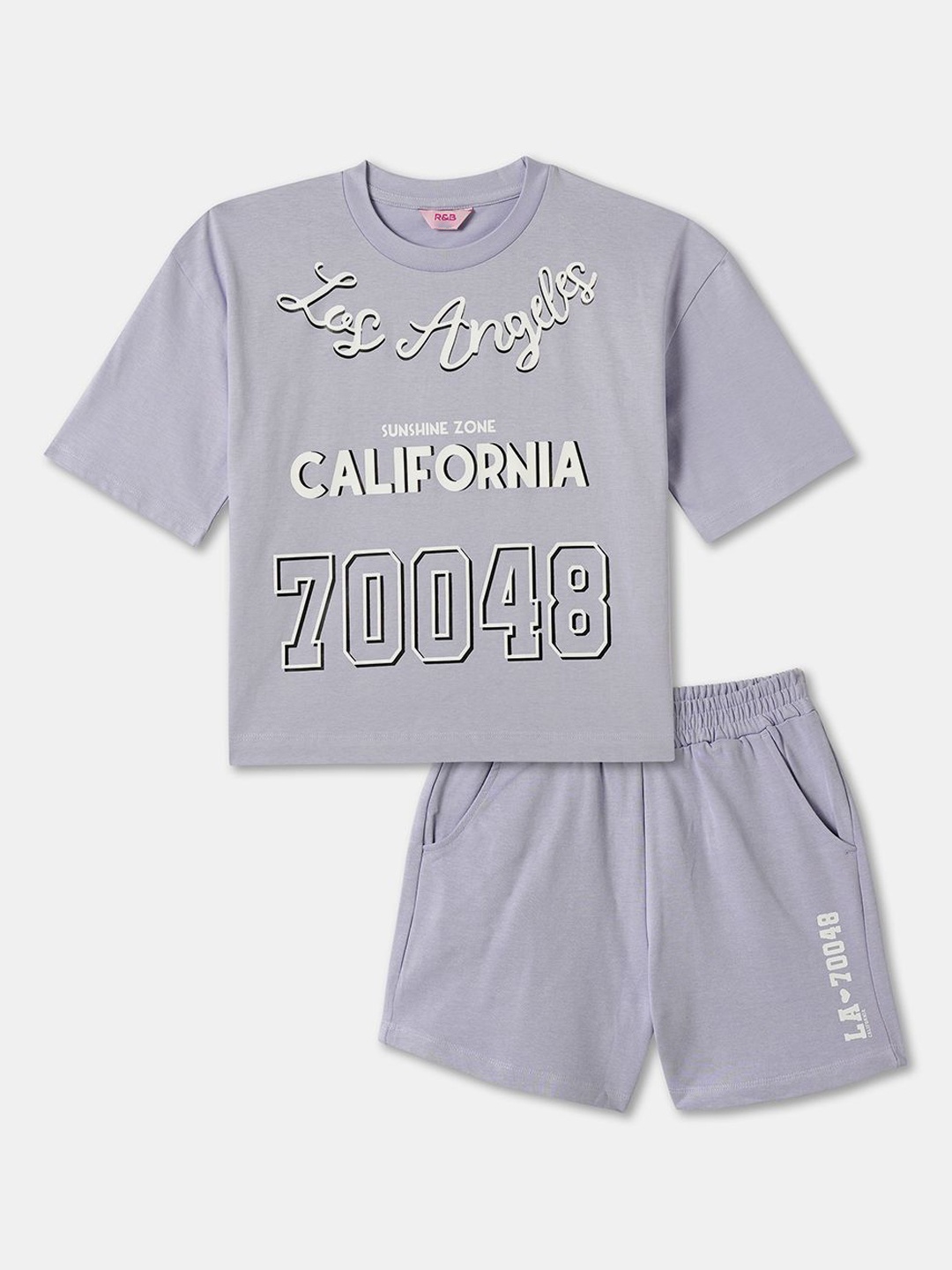 

R&B Girls Printed Pure Cotton T-shirt With Shorts, Purple