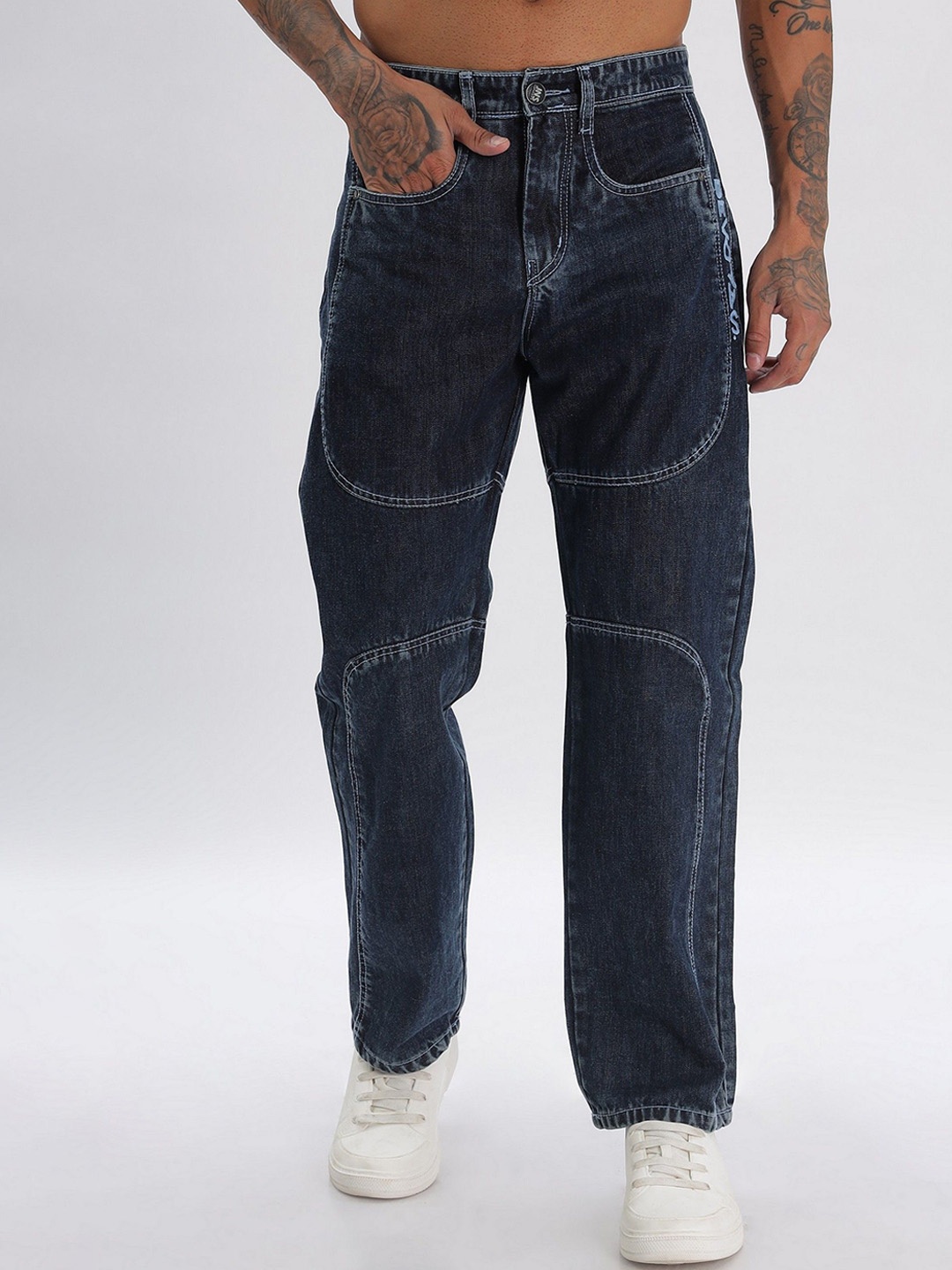 

BEVDAAS Men Mid-Rise Straight Fit Cargo Styles Jeans, Navy blue