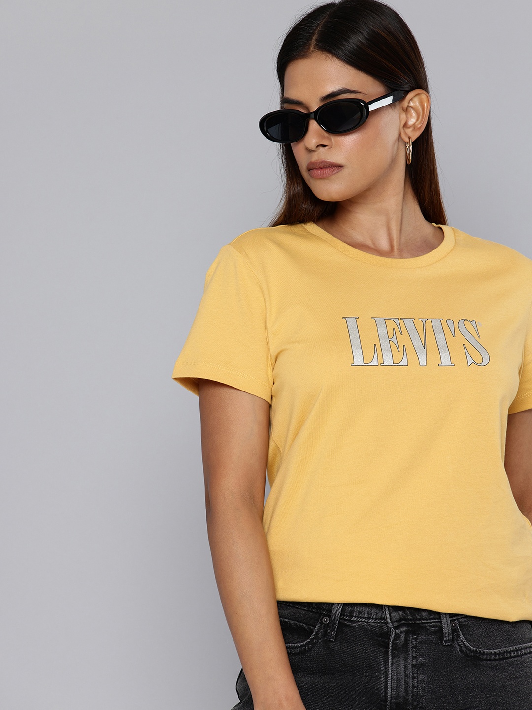 Levis Pure Cotton Brand Logo Printed T-shirt, Mustard