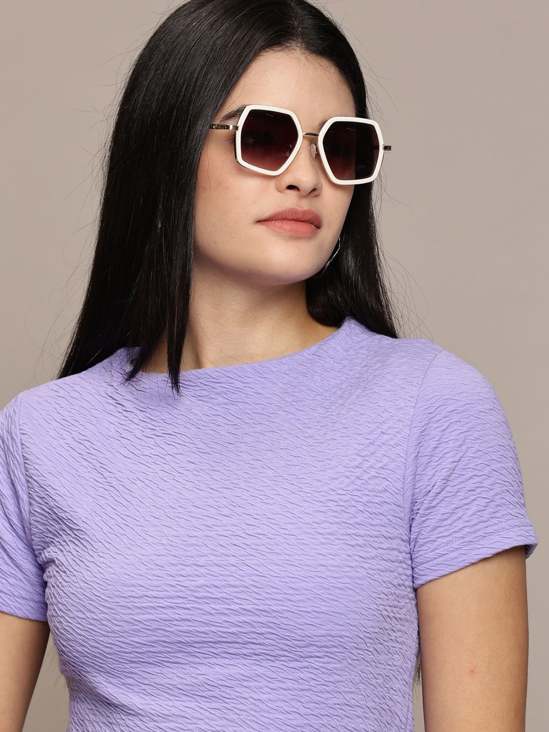 

French Connection Women Round Neck Short Sleeves Top, Lavender