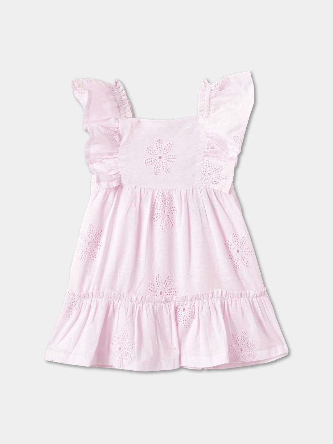 

R&B Girls Cotton Flutter Sleeve A-Line Dress, Pink