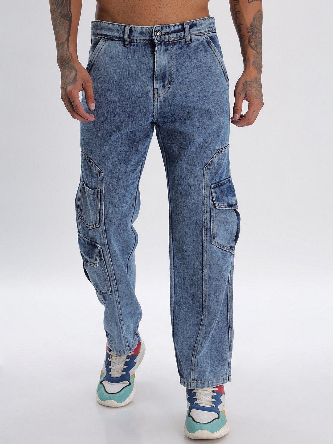 

BEVDAAS Men Mid-Rise Straight Fit Cargo Styles Jeans, Blue