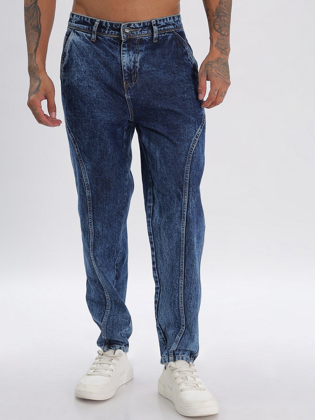 

BEVDAAS Men Relaxed Fit High-Rise Jeans, Grey