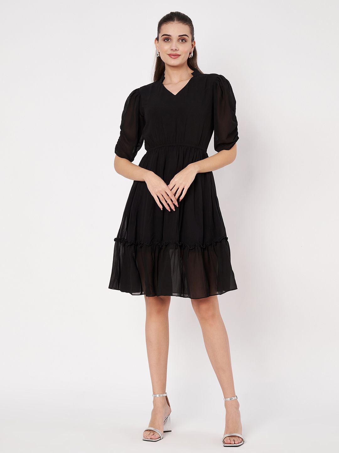 

Fbella Women Georgette Fit & Flare Mini Dress, Black