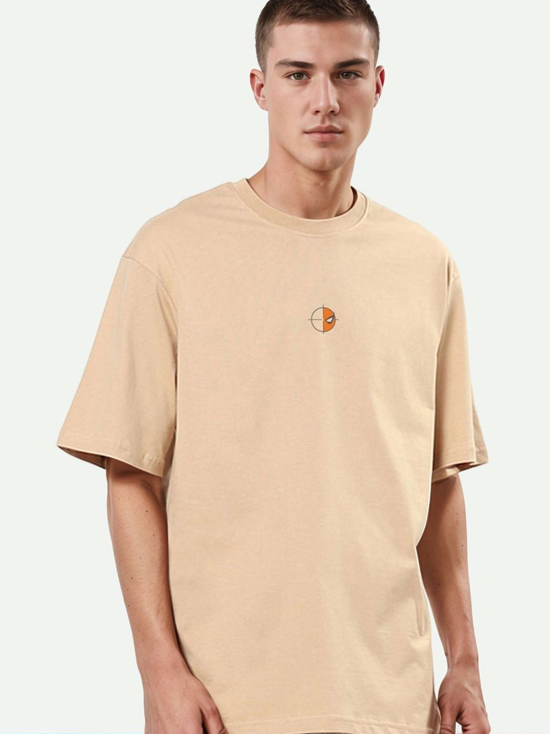 

Hikabae Men Bio Finish Graphic Printed Round Neck Relaxed Fit Pure Cotton T-shirt, Beige