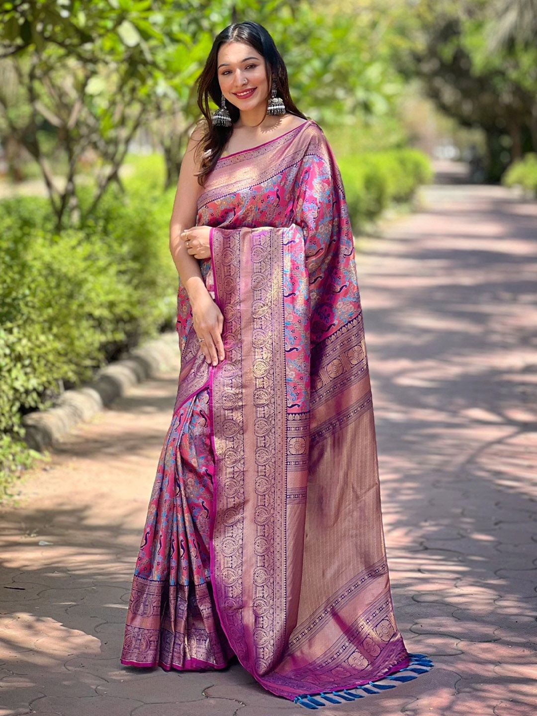 

LeeliPeeri Designer Ethnic Motifs Woven Design Banarasi Saree, Pink